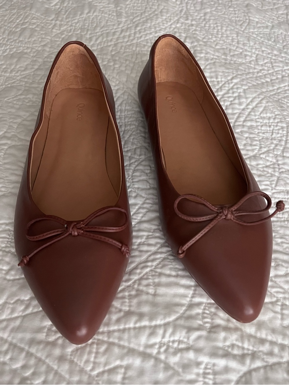 Quince Women's Pointed Bow-Accent Flats in Chestnut Brown 10
